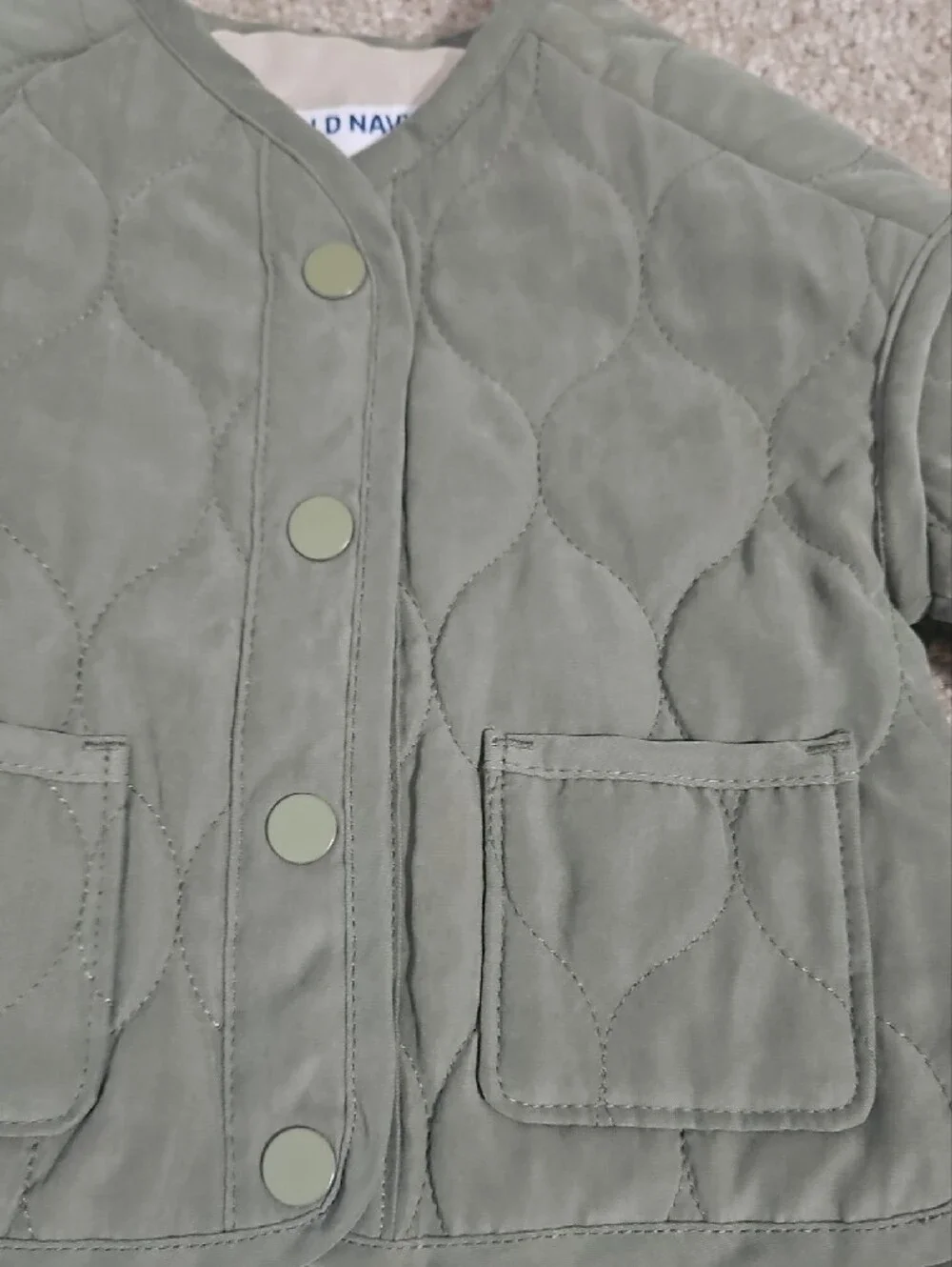 Old Navy Olive Green Quilted Snap-Front Kids Jacket Size 3-6 months